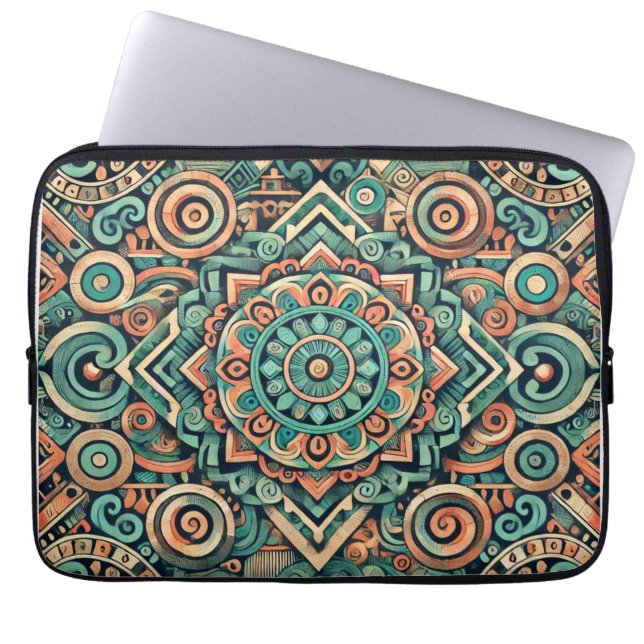 Aztec-Inspired Teal och Terracotta Mönster Laptop Fodral (Framsidan)