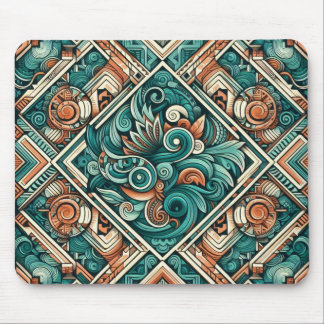 Aztec-Inspired Teal och Terracotta Mönster Musmatta