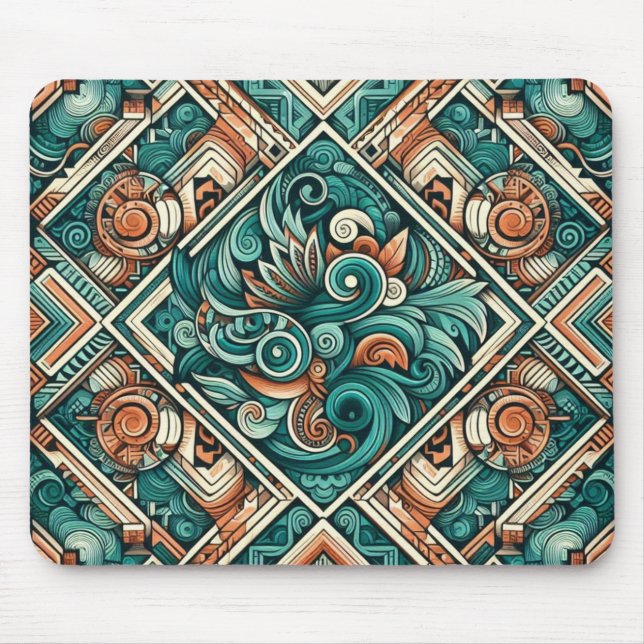Aztec-Inspired Teal och Terracotta Mönster Musmatta (Framsidan)