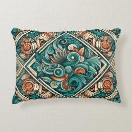 Aztec-Inspired Teal och Terracotta Mönster Prydnadskudde