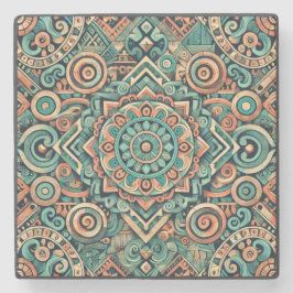 Aztec-Inspired Teal och Terracotta Mönster Stenunderlägg