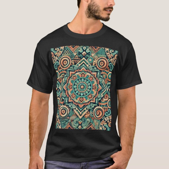 Aztec-Inspired Teal och Terracotta Mönster T Shirt (Framsida)