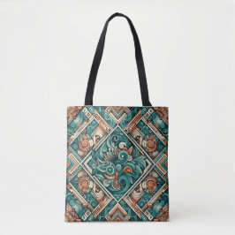 Aztec-Inspired Teal och Terracotta Mönster Tygkasse