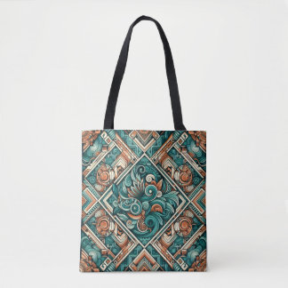 Aztec-Inspired Teal och Terracotta Mönster Tygkasse