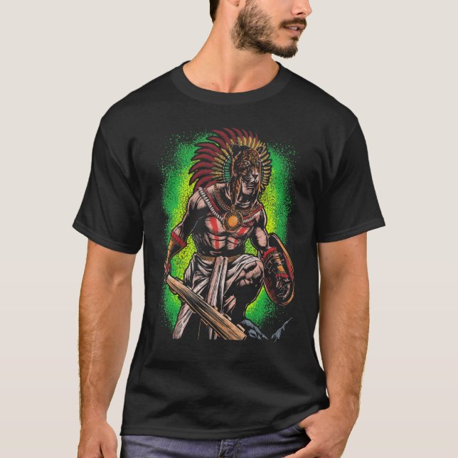 Aztec Jaguar Ancient Warrior Native Mexican Mythol T Shirt (Framsida)