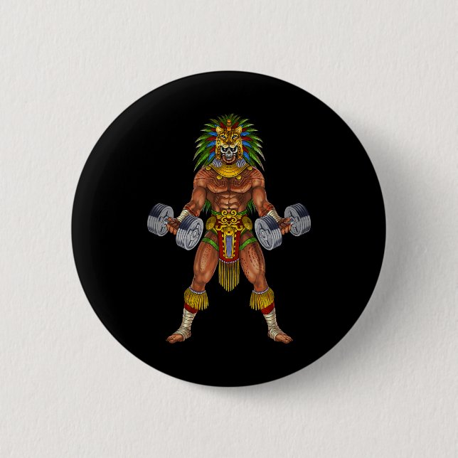 Aztec Jaguar Warrior Bodybuilding Gym Tyngdlyftnin Knapp (Framsida)