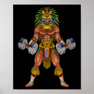 Aztec Jaguar Warrior Bodybuilding Gym Tyngdlyftnin Poster