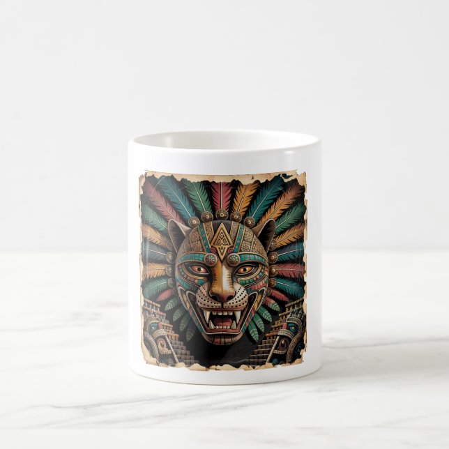 Aztec Jaguar Warrior Mask | Mexikansk konst Kaffemugg (Center)
