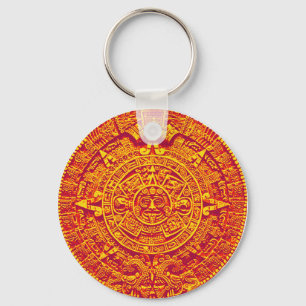 Aztec Kalender - guld Nyckelring