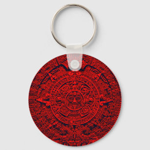 Aztec Kalender - röd Nyckelring