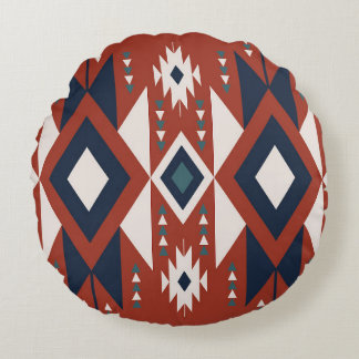 Aztec Koppar och Blå Design Rund Kudde