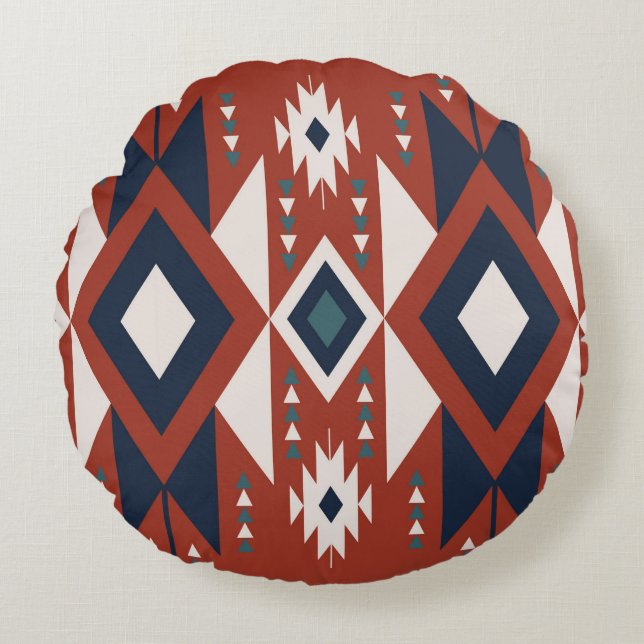 Aztec Koppar och Blå Design Rund Kudde (Framsidan)