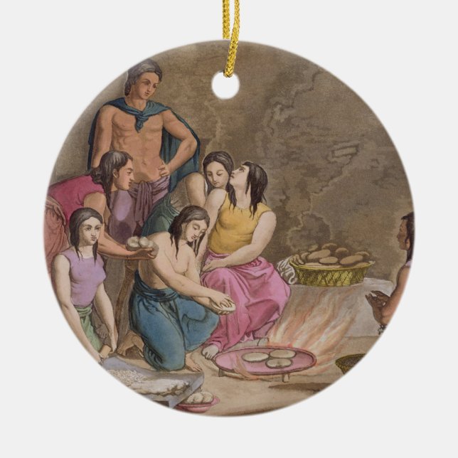 Aztec kvinnor skapar maizebröd, Mexico, från 'Le C Julgransprydnad Keramik (Framsidan)