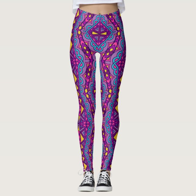 Aztec Lila Mönster Leggings (Framsida)