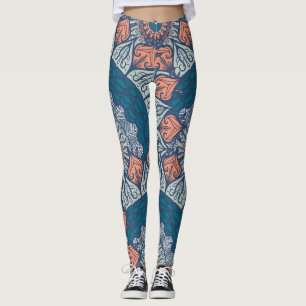 Aztec Mandala teal och orange boho yoga leggings