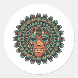 Aztec mask mönster runt klistermärke
