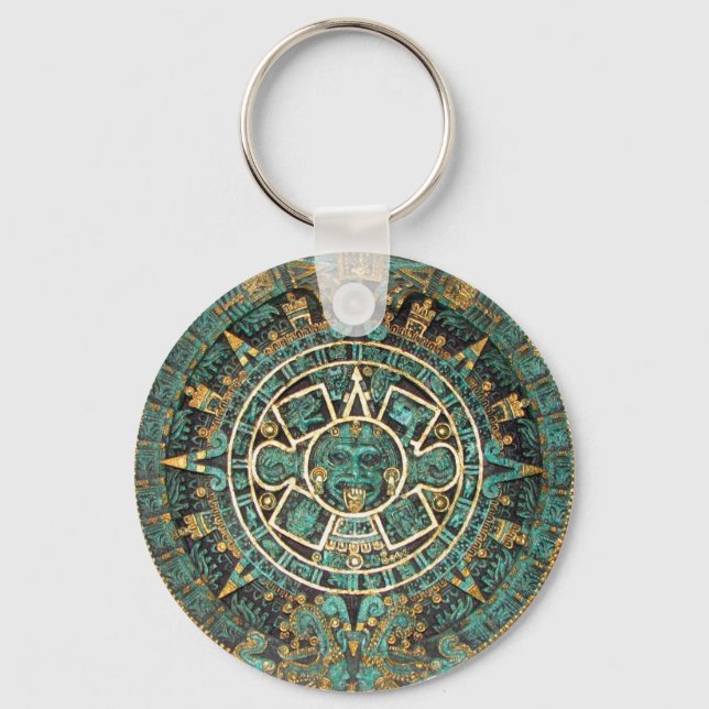 Aztec Mayan Ancient Round Disk Calendar Nyckelring (Framsida)