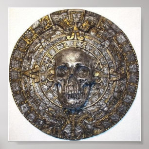 Aztec/Mayan Calendar med Skull Poster