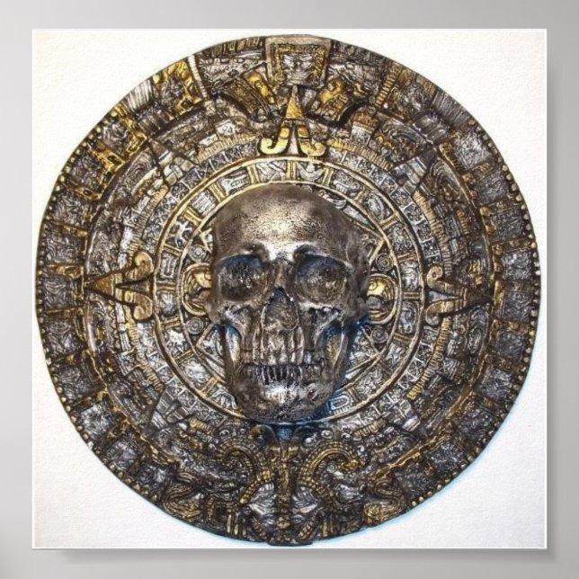 Aztec/Mayan Calendar med Skull Poster (Framsidan)