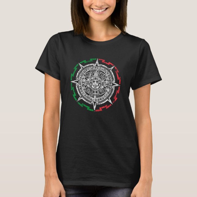 Aztec Mayan Calendar Sun Stone Distressed Mexico F T Shirt (Framsida)
