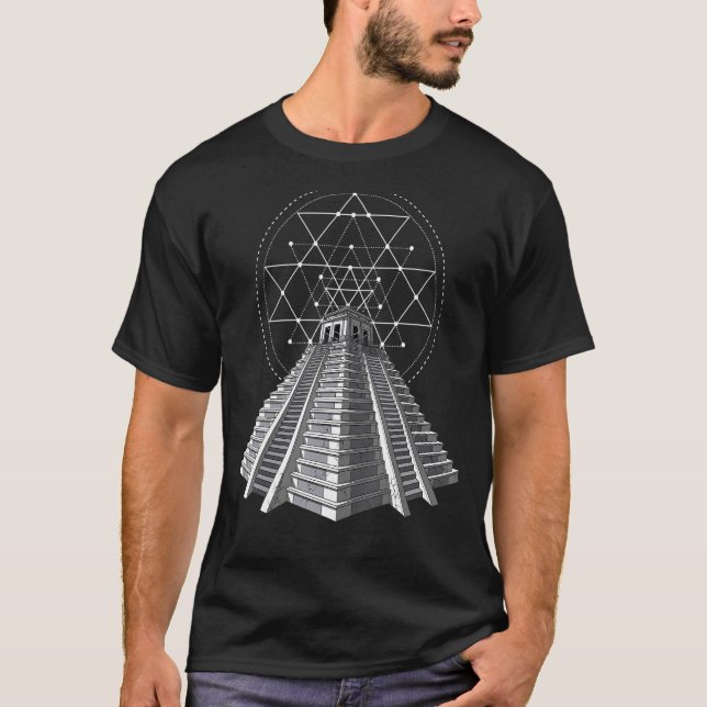 Aztec Mayan Pyramids Ancient Archeology Helig Geo T Shirt (Framsida)