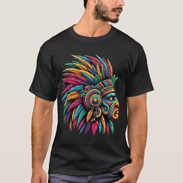 Aztec Mayan Warrior Profile T Shirt (Framsida)