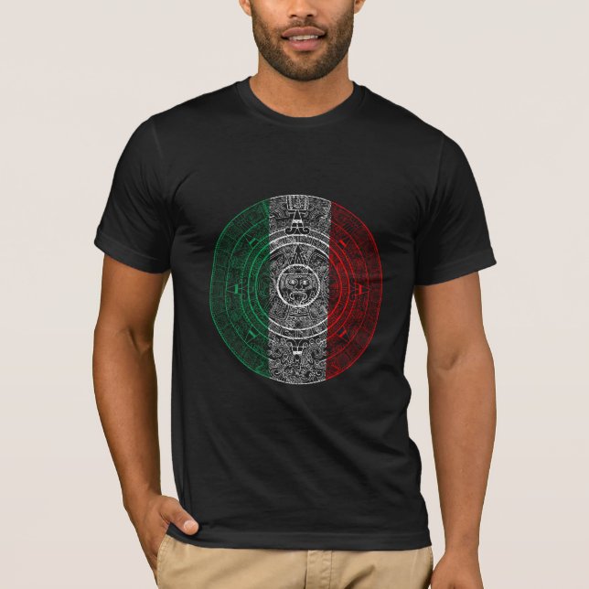 Aztec Mexica Calendar Mexikanska Flagga Art T Shirt (Framsida)