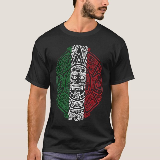 Aztec Mexican Flag Calendar Chicano T Shirt (Framsida)
