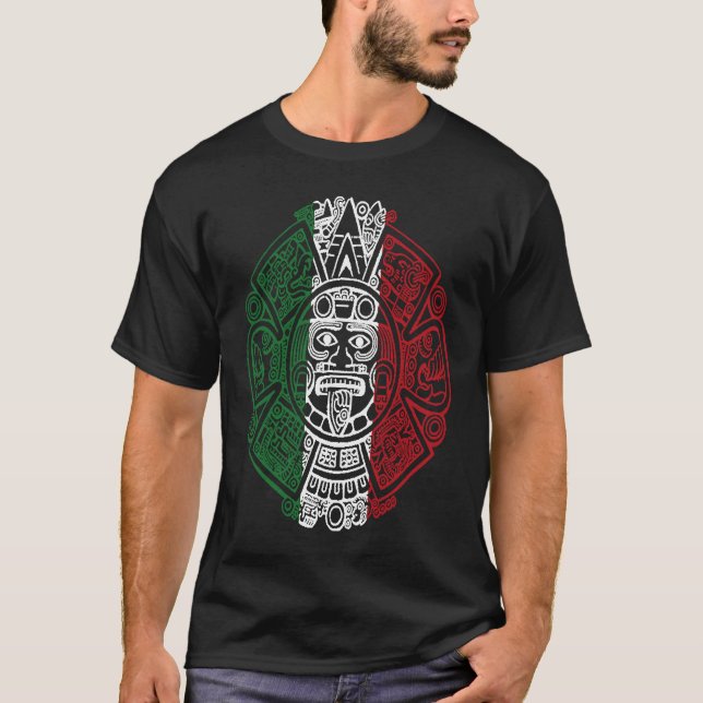 Aztec Mexican Flagga Calendar Chicano T Shirt (Framsida)