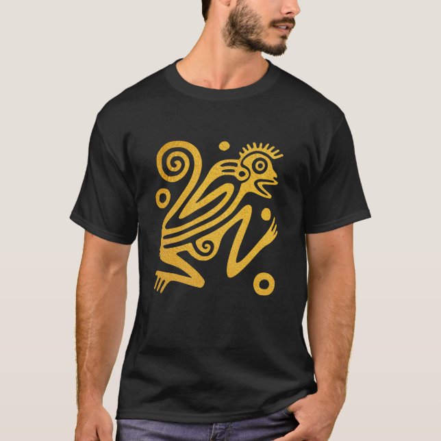 Aztec Mexican Stil Golden Monkey Art T-Shirt (Framsida)