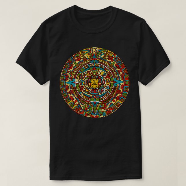 Aztec Mexico Calendar Mönster Stil Sol Design T Shirt (Design framsida)