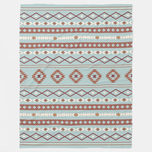 Aztec Mixed Motif Mönster Rusts Cream Blue Fleecefilt (Framsidan)