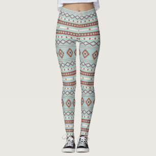 Aztec Mixed Motif Mönster Rusts Cream Blue Leggings