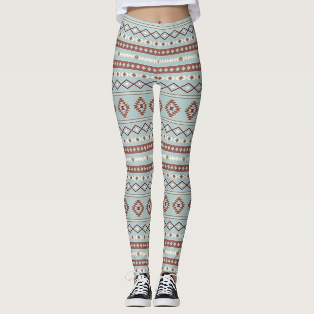 Aztec Mixed Motif Mönster Rusts Cream Blue Leggings (Framsida)