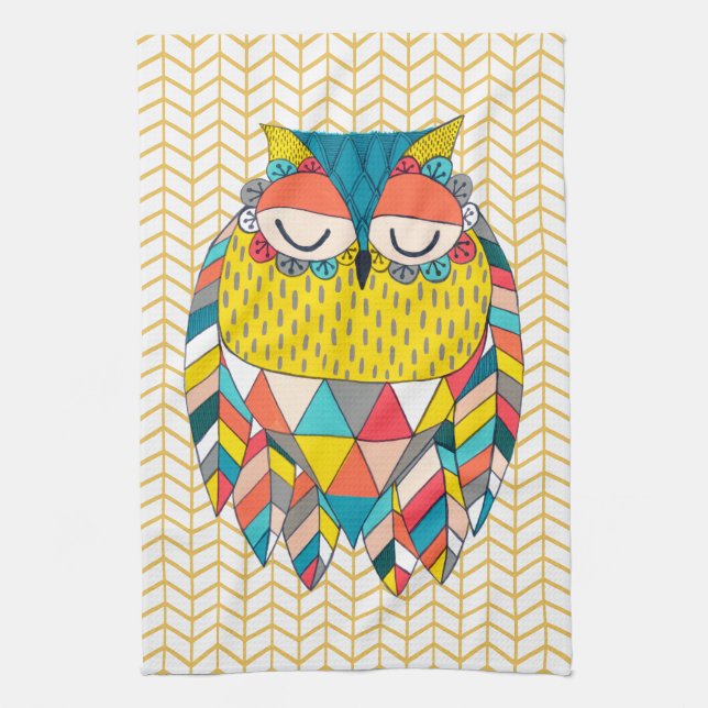 Aztec Modern Uggla Illustration Kitchen Towel Kökshandduk (Vertikal)