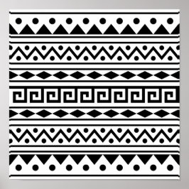 Aztec mönster Poster i svartvitt färg