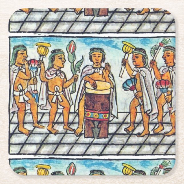 Aztec-musiker enligt bild på 1600-talet underlägg papper kvadrat (Framsidan)
