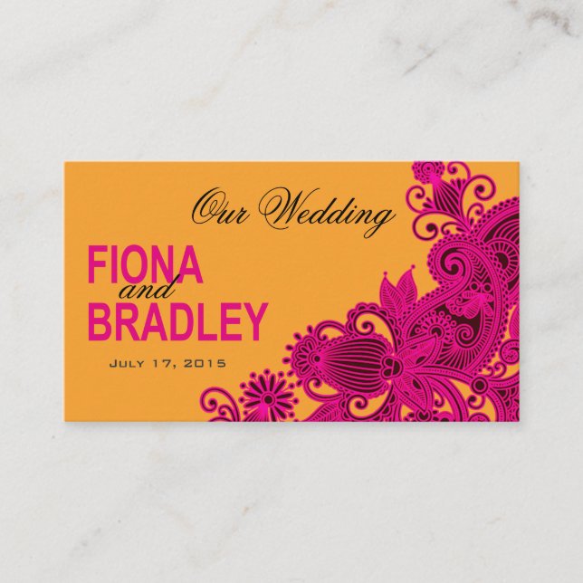 Aztec Paisley Bröllop Webbplats fuschia nectarine Tilläggskort (Framsida)