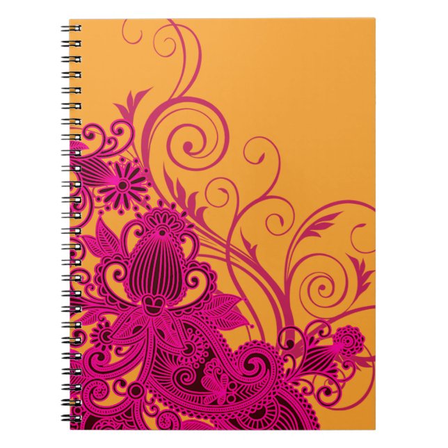 Aztec Paisley brud- planner - fuschianektarin Anteckningsbok (Framsidan)