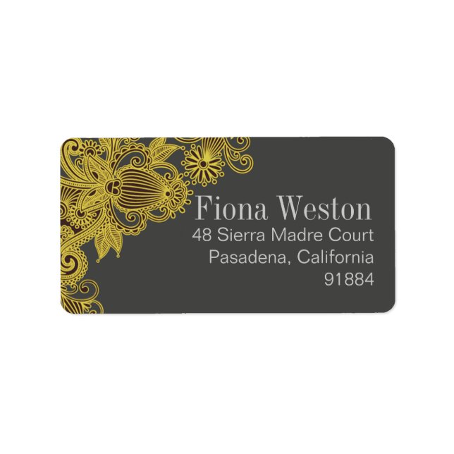 Aztec Paisley gult charcol Adressetikett (Framsidan)