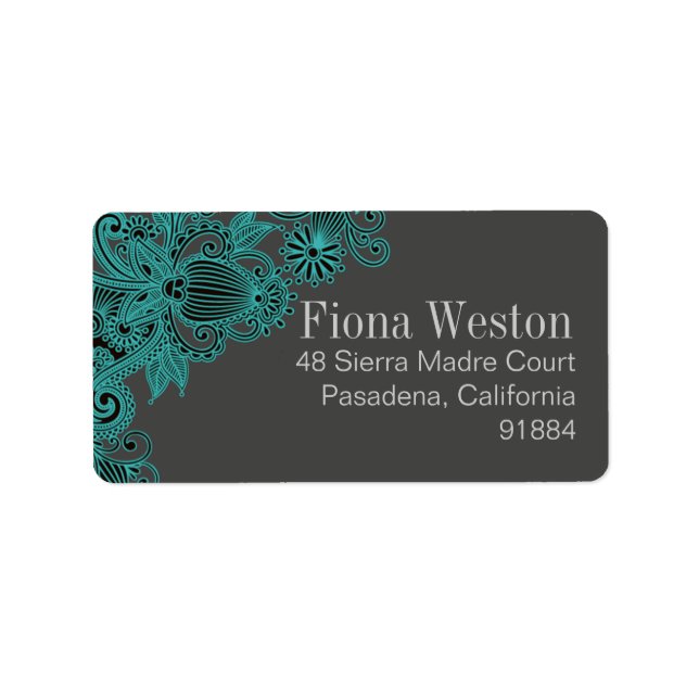 Aztec Paisley - teal grått Adressetikett (Framsidan)