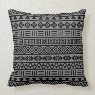 Aztec påverkanmönstersvart på grå färg kudde