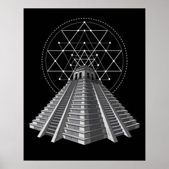 Aztec Pyramid Ancient Mayan Helig Geometry Poster (Framsidan)