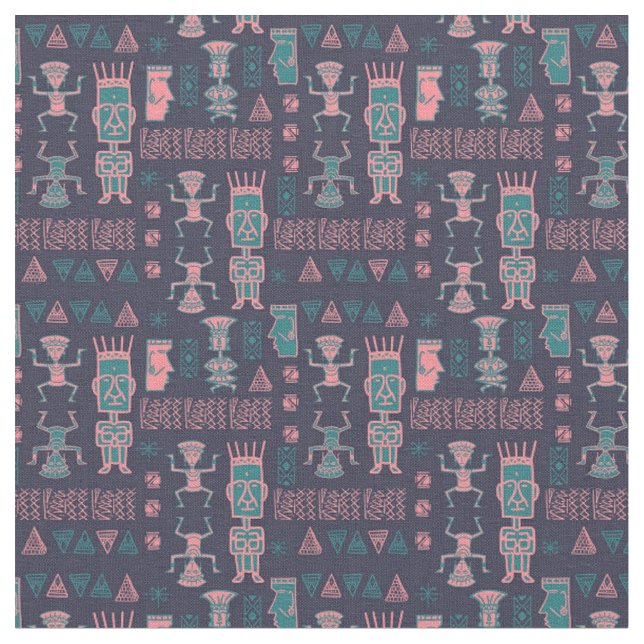 Aztec-Rosa och Aqua Tyg (Närbild)