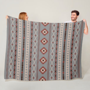 Aztec Rust Cream Brown Grått Blandad Motifs Mönste Fleecefilt