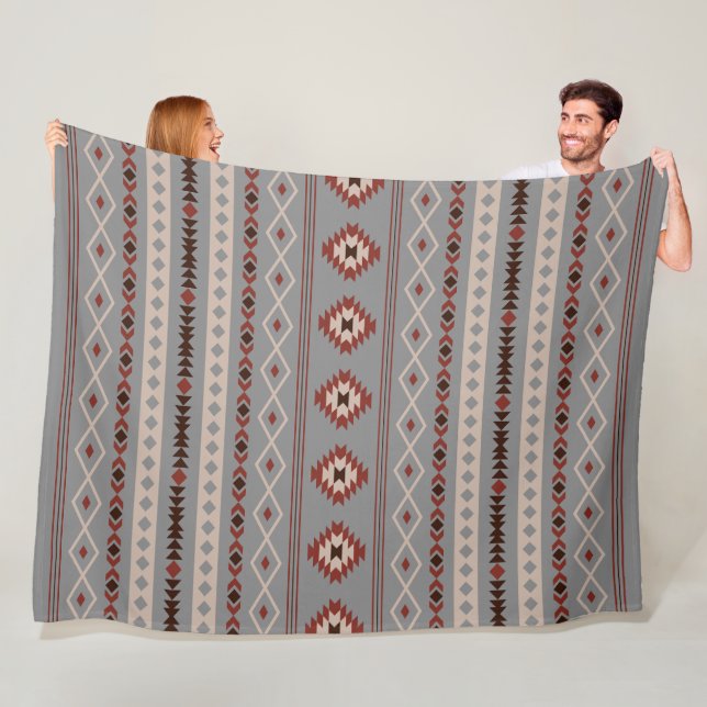 Aztec Rust Cream Brown Grått Blandad Motifs Mönste Fleecefilt (På plats)