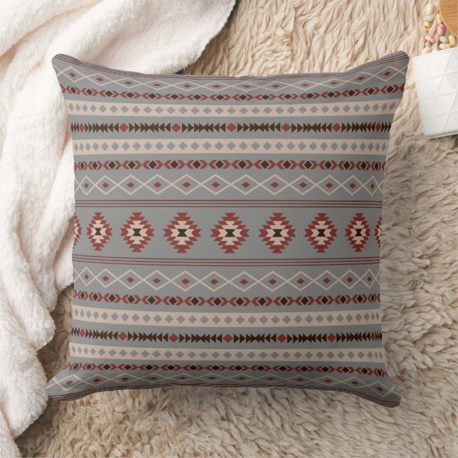 Aztec Rust Cream Brown Grått Blandad Motifs Mönste Kudde (Filt)