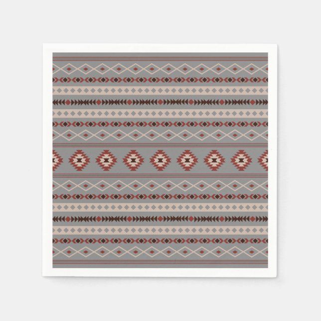 Aztec Rust Cream Brown Grått Blandad Motifs Mönste Pappersservett (Framsidan)