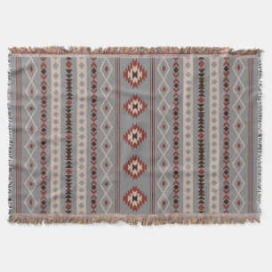 Aztec Rust Cream Brown Grått Blandad motifs V Möns Filt