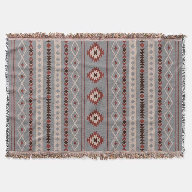 Aztec Rust Cream Brown Grått Blandad motifs V Möns Filt (Framsidan)